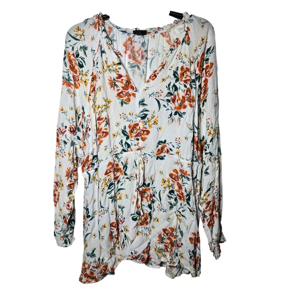 Torrid Women Floral Long Sleeve Tunic Top Plus 2X Boho Cottage Fall Relaxed